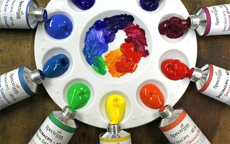 acrylic paints on a palette