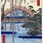 De brug in het parAk van heiligdom van Kameido Tenjin