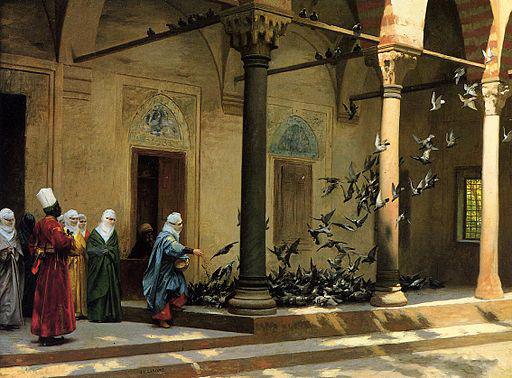 Gérôme - Harem Women Feeding Pigeons in a Courtyard